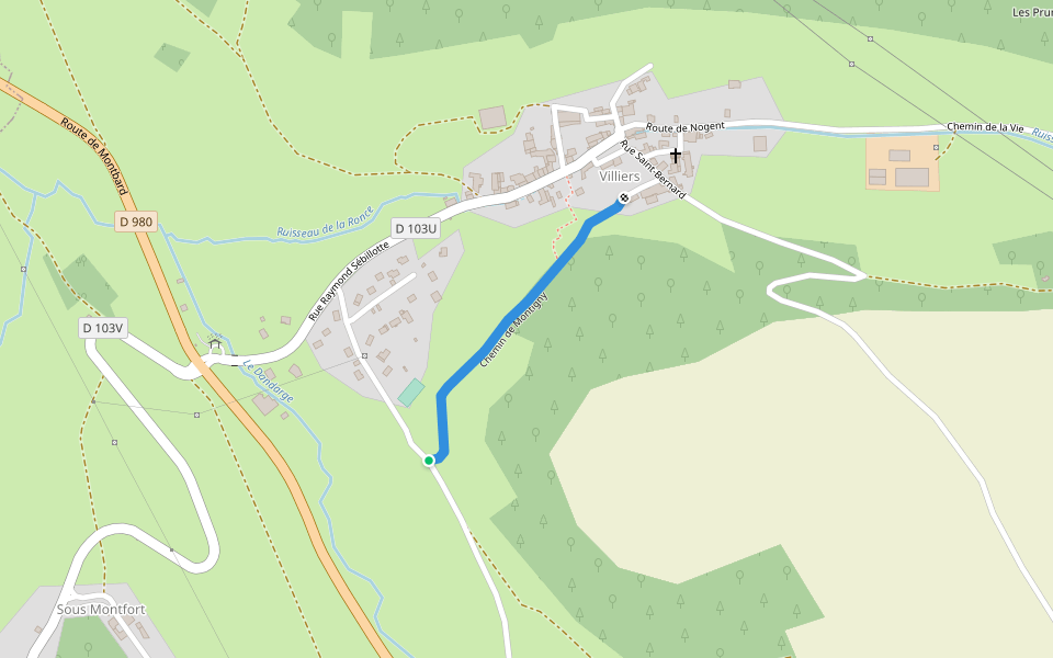 Chemin de Montigny walking route map in Montigny-Montfort