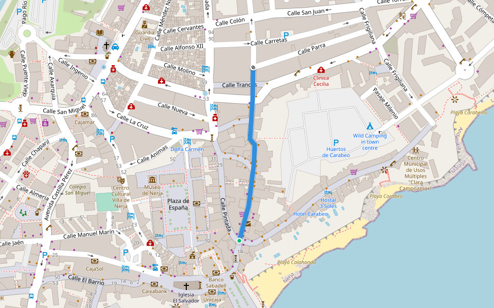 Calle Almirante Ferrándiz walking route map in Nerja
