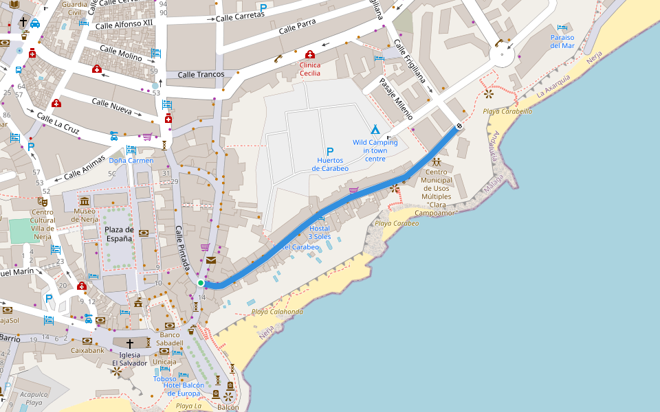 Calle Hernando Carabeo walking route map in Nerja