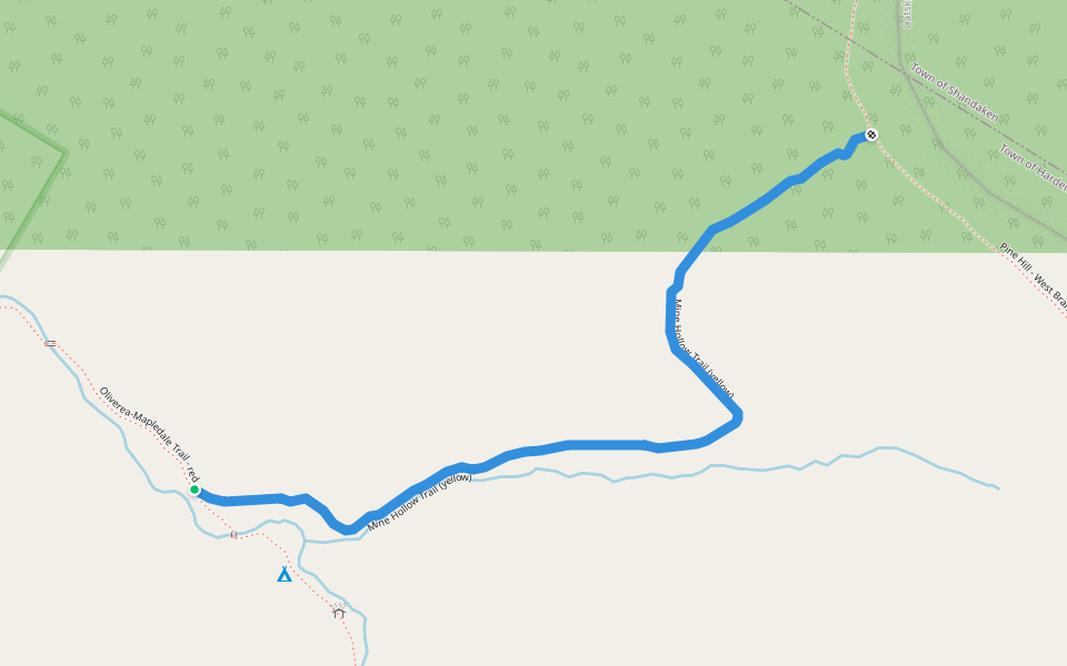 Mine Hollow Trail (yellow) walking route map in Arkville