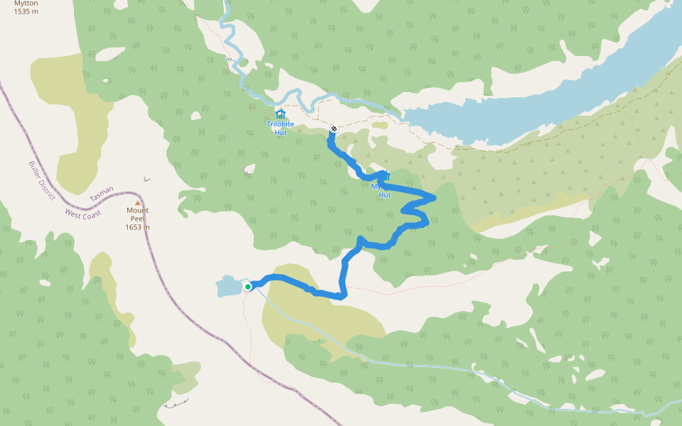 Lake Peel Track walking route map in Upper Tākaka