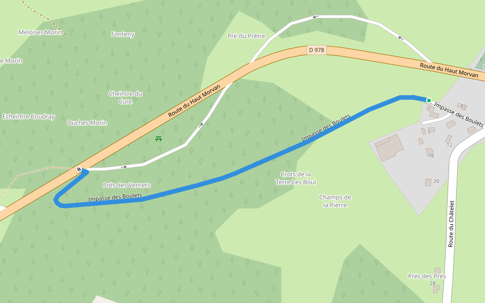 Impasse des Boulets walking route map in Arleuf