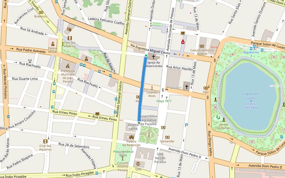 Avenida Duque de Caxias walking route map in João Pessoa