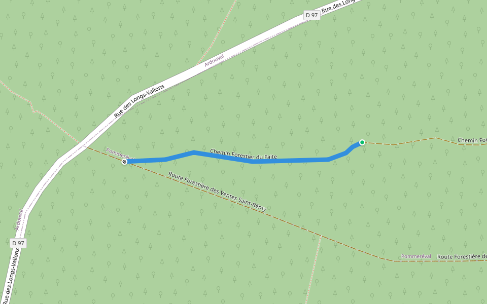 Chemin Forestier du Faite walking route map in Pommeréval