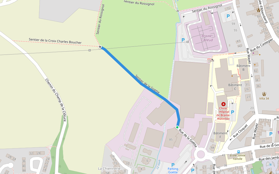 Sentier de la Goëtte walking route map in Braine-l'Alleud