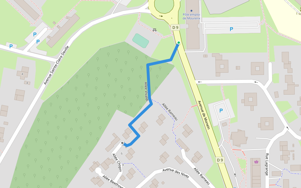 Allée Vivaldi walking route map in Mourenx