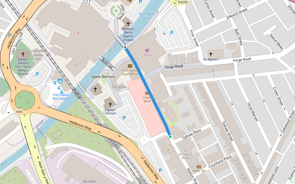 Station Road walking route map in Port Talbot