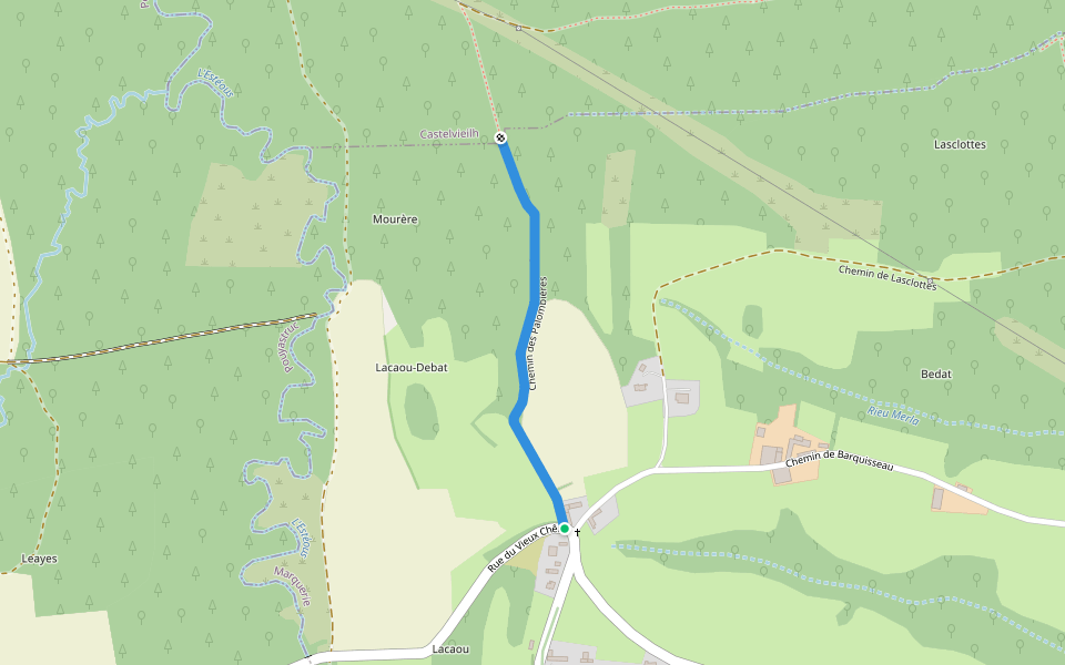 Chemin des Palombières walking route map in Marquerie