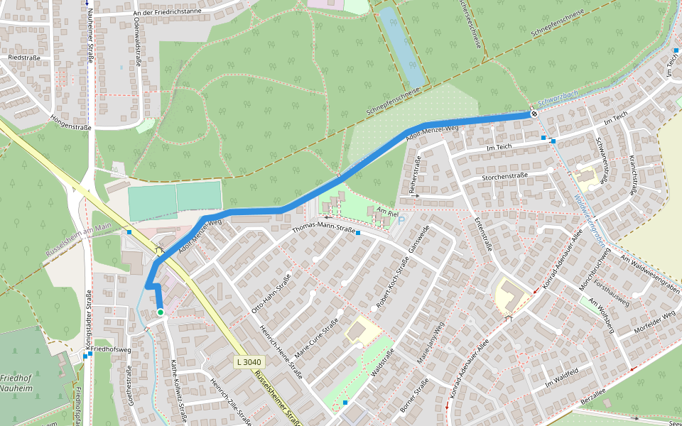Adolf-Menzel-Weg walking route map in Nauheim