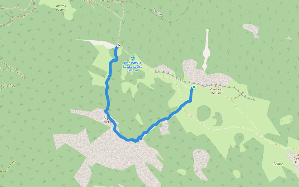 Visočica-Šiljak walking route map in Lički Čitluk