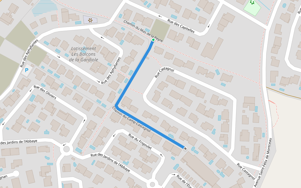 Chemin du Camp Castagnol walking route map in Gigean