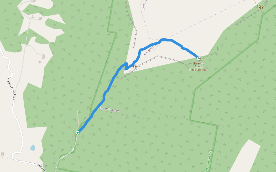 Drawing Room Rocks walking track walking route map in Brogers Creek