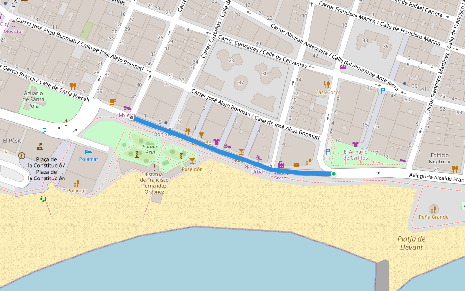 Avinguda Alcalde Francisco Conejero Bas / Avenida del Alcalde Francisco Conejero Bas walking route map in Santa Pola