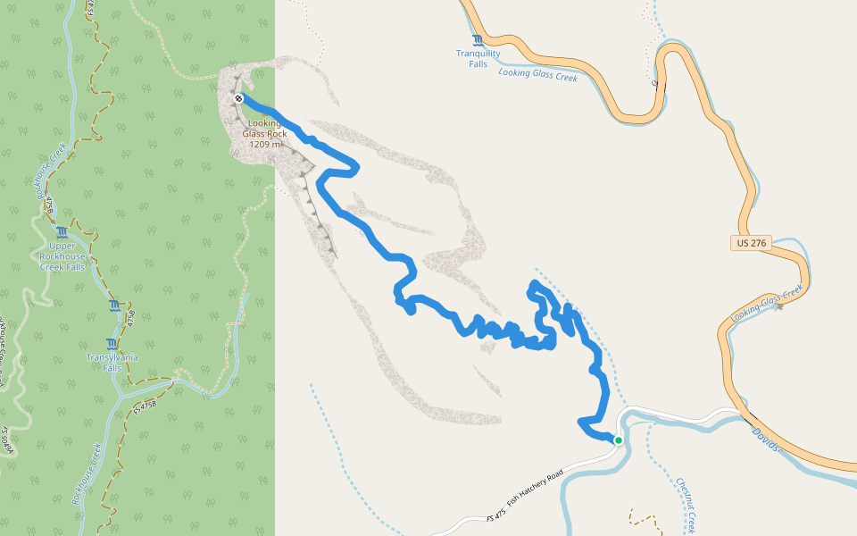Looking Glass Rock Trail walking route map in Brevard