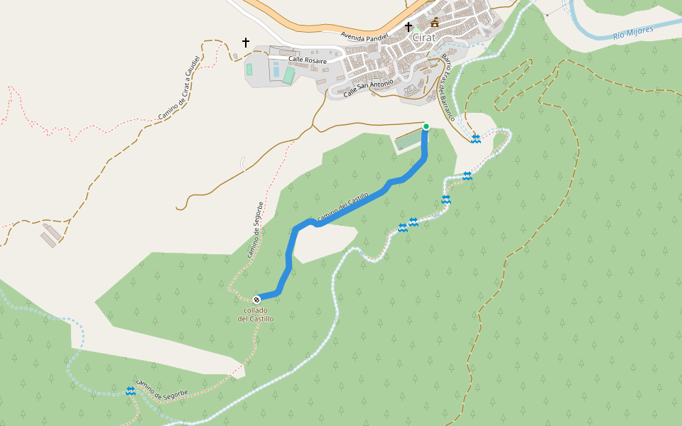 camino del Castillo walking route map in Cirat