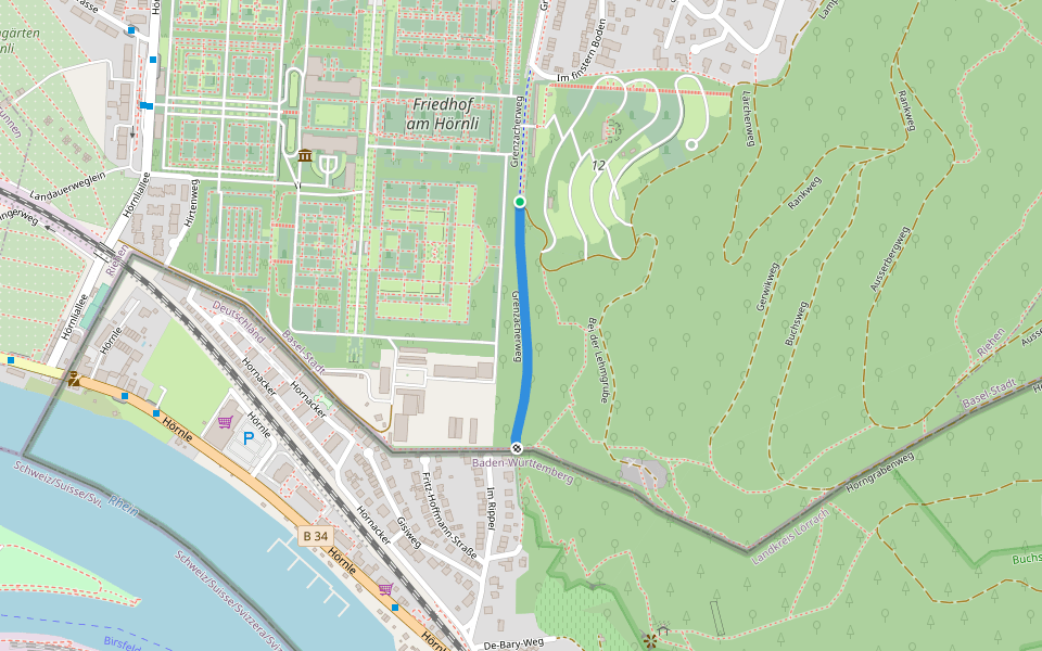 Grenzacherweg walking route map in Riehen