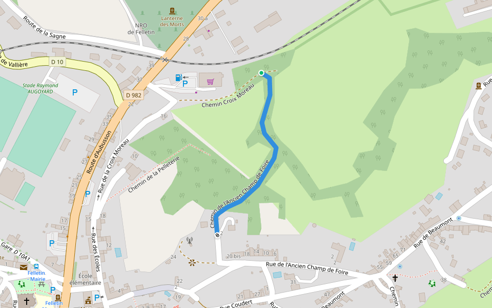 Chemin de l'Ancien Champ de Foire walking route map in Felletin