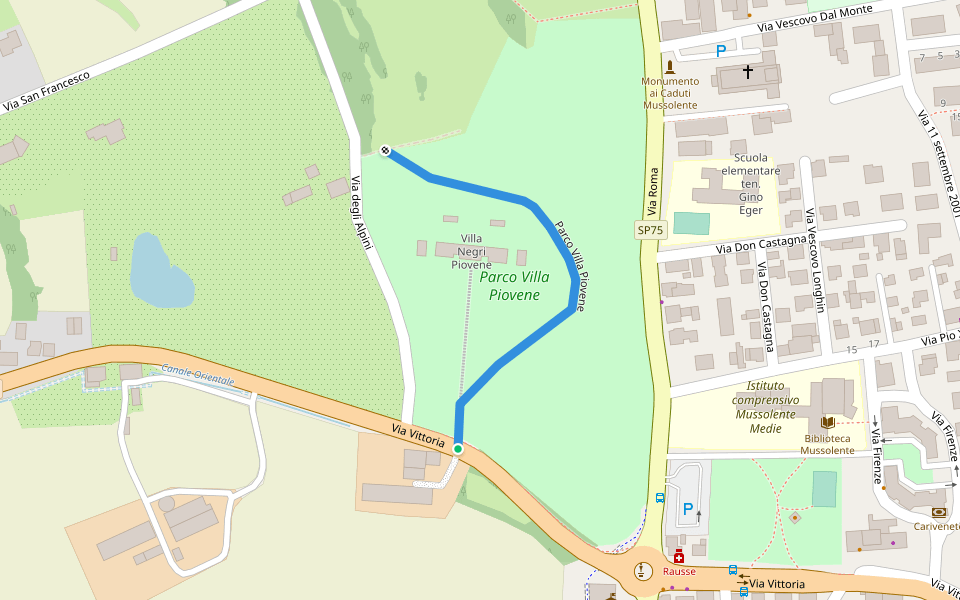 Parco Villa Piovene walking route map in Mussolente