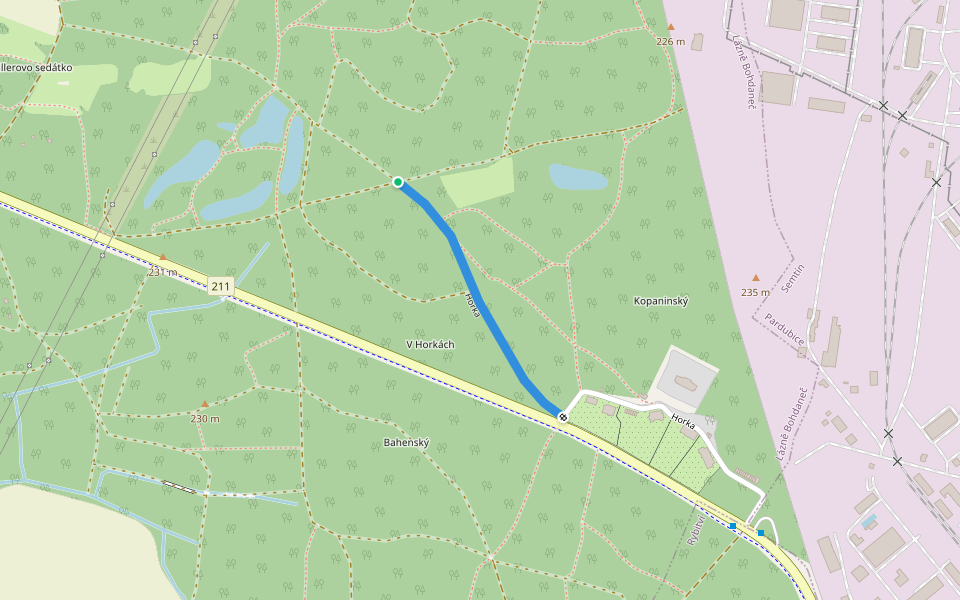 Horka walking route map in Lázně Bohdaneč