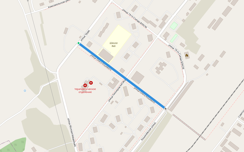 улица Олега Кошевого walking route map in Dubinino