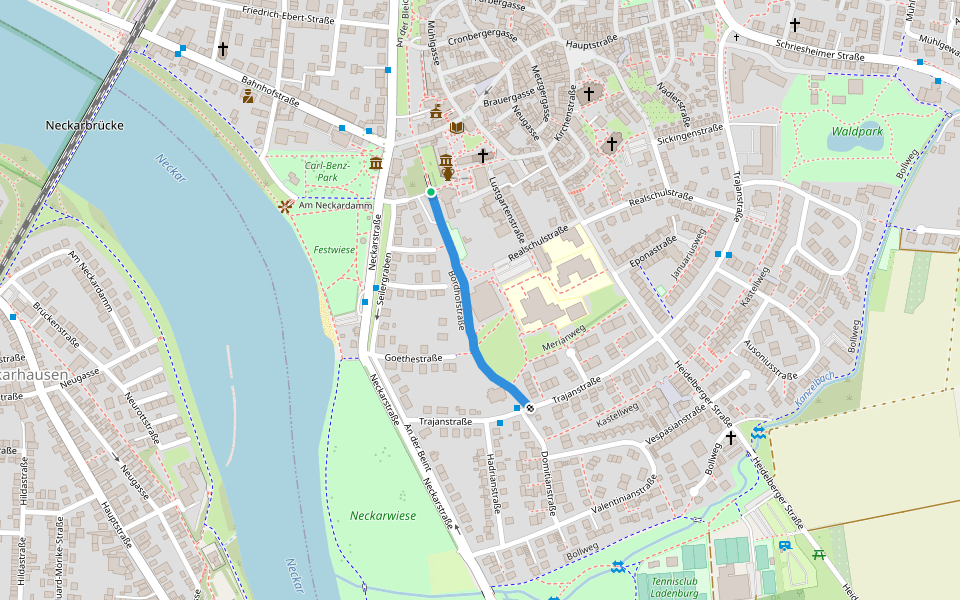Bordhofstraße walking route map in Ladenburg