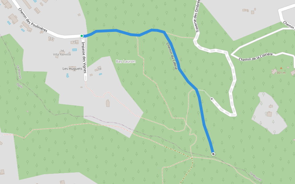 Chemin du Cabrié walking route map in Le Rouret