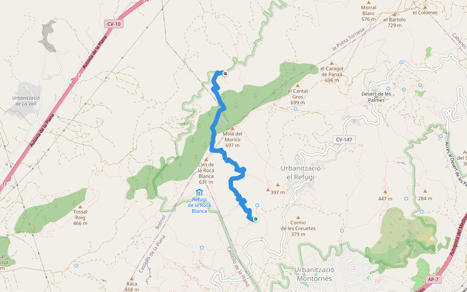 Camí del Portell walking route map in Benicàssim