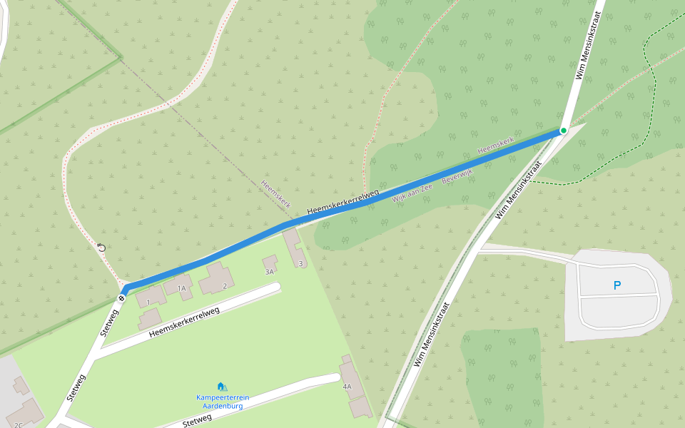 Heemskerkerrelweg walking route map in Wijk aan Zee