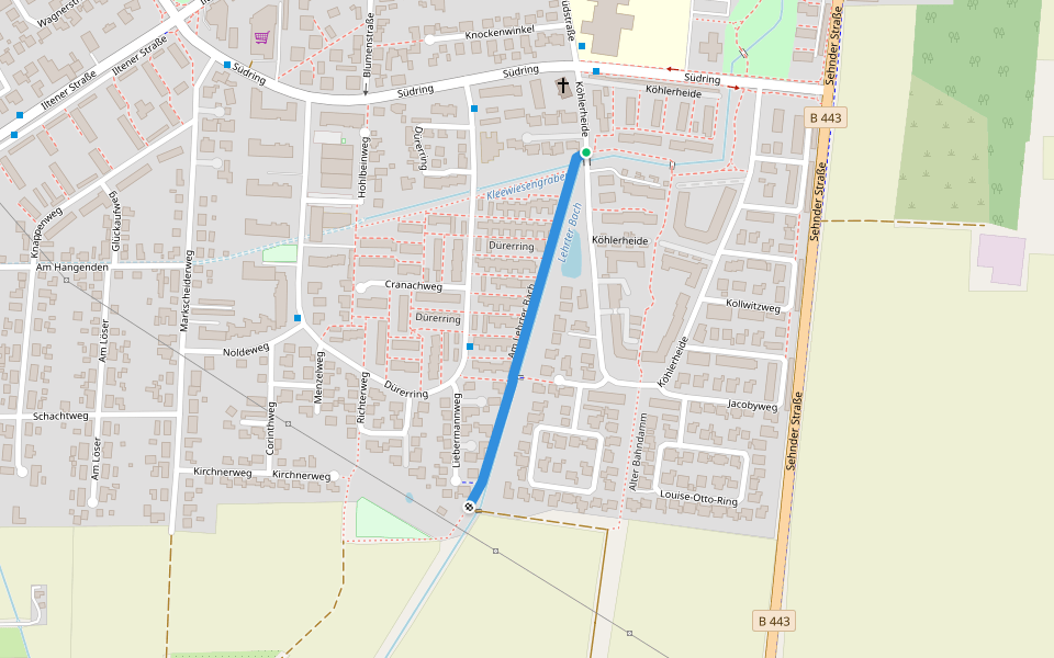 Am Lehrter Bach walking route map in Lehrte