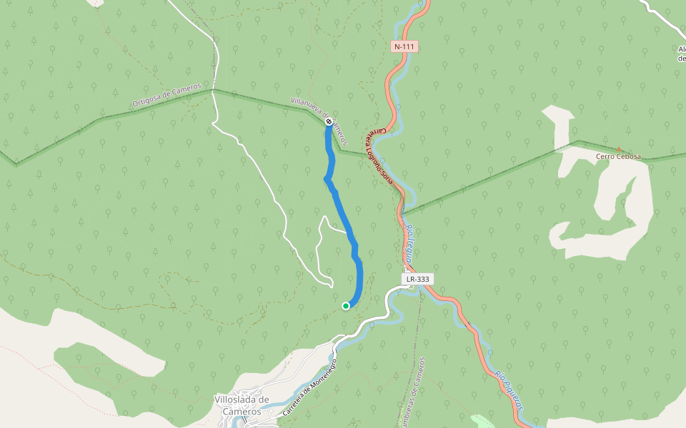 GR-93/Vía Romana del Iregua walking route map in Villoslada de Cameros