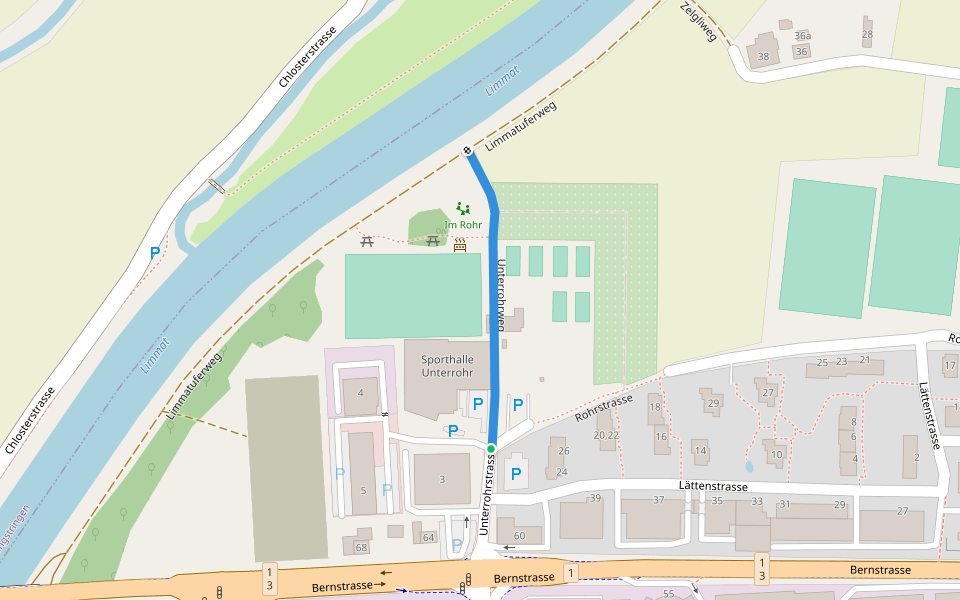 Unterrohrweg walking route map in Schlieren