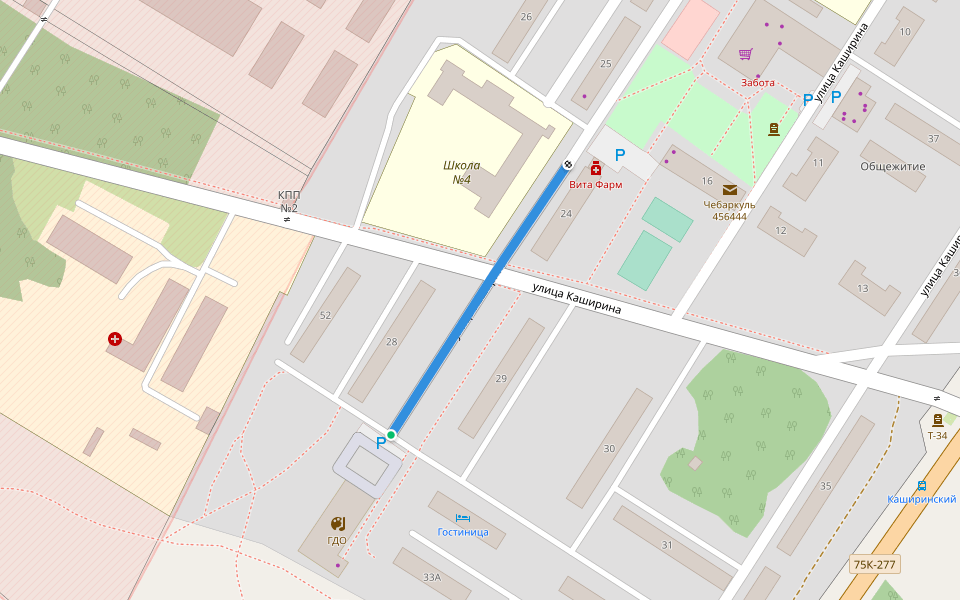 улица Каширина walking route map in Chebarkul