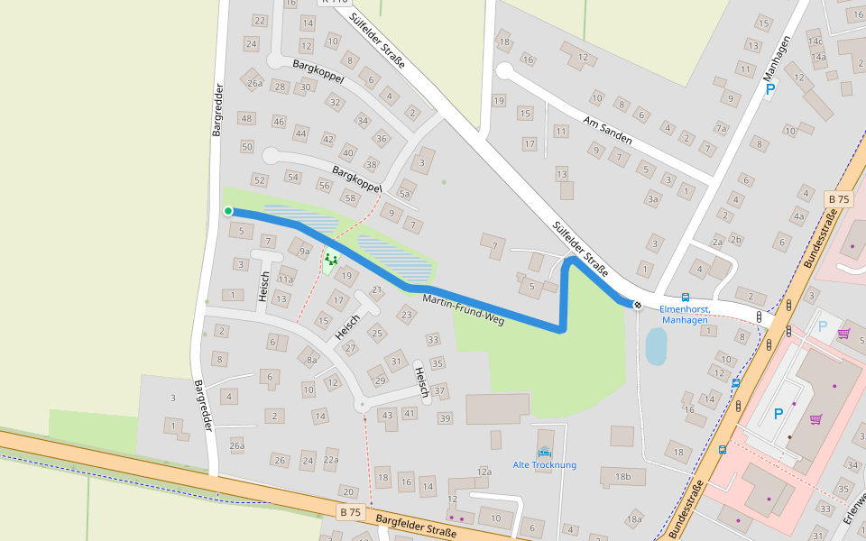 Martin-Fründ-Weg walking route map in Elmenhorst