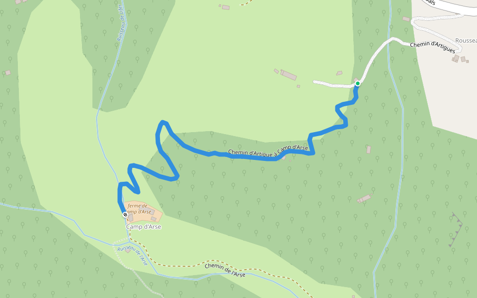 Chemin d'Artigue à Camp d'Arse walking route map in Saurat