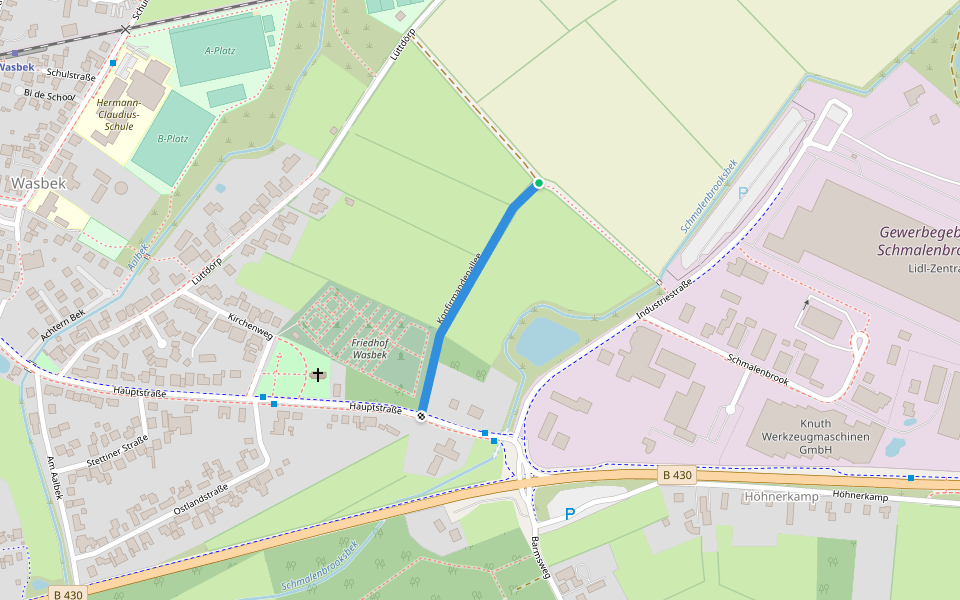 Konfirmandenallee walking route map in Wasbek