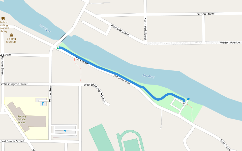 Flat River Trail walking route map in Belding