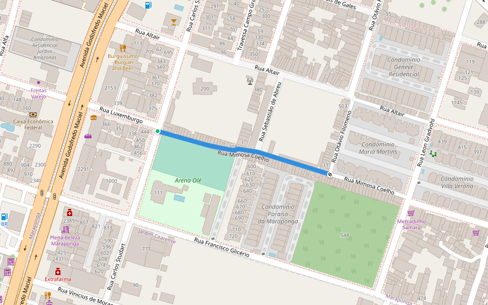 Rua Mimosa Coelho walking route map in Fortaleza