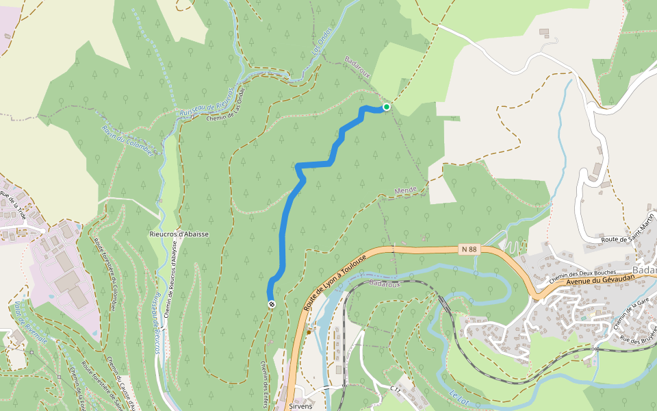 Chemin des Enfers walking route map in Badaroux