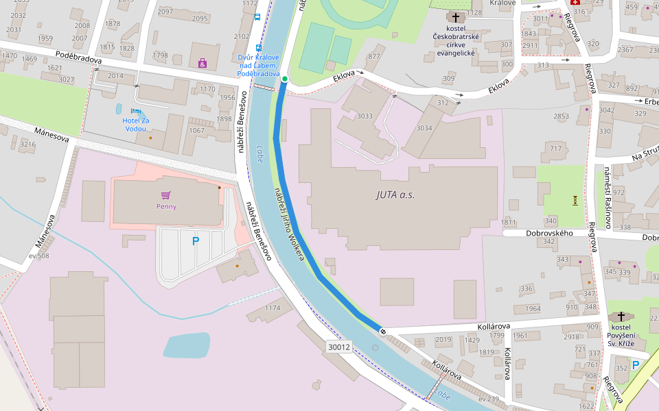 nábřeží Jiřího Wolkera walking route map in Dvůr Králové nad Labem