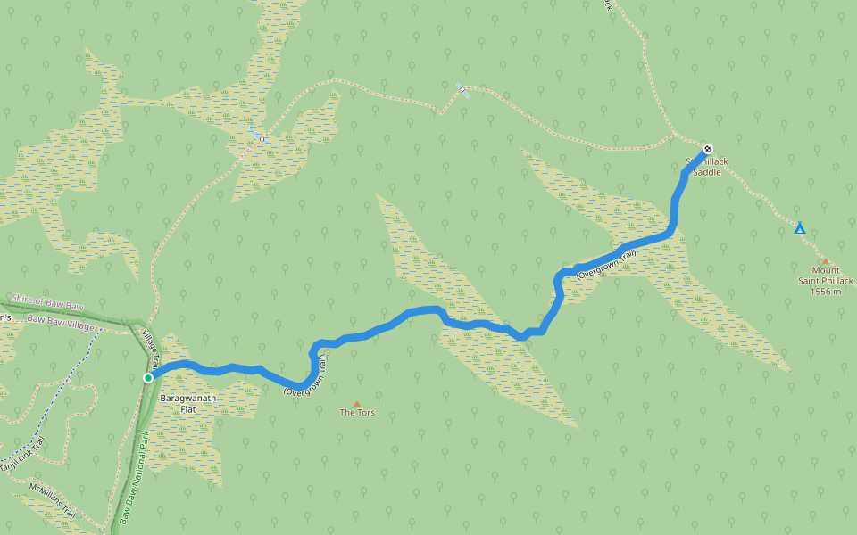 (Overgrown Trail) walking route map in Baw Baw