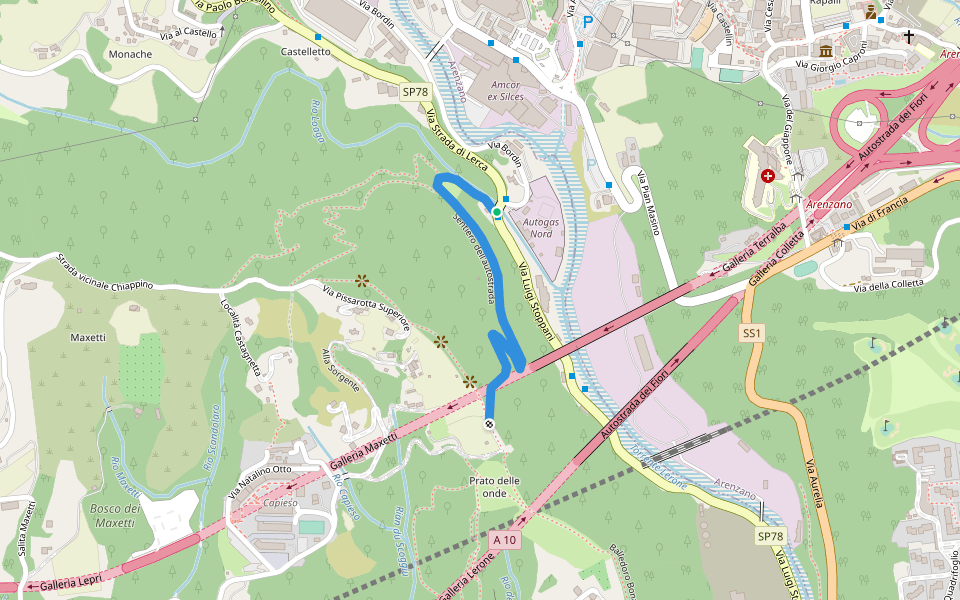 Sentiero dell'autostrada walking route map in Lerca