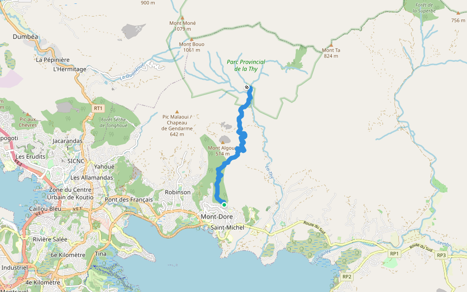 Sentier de la Thy walking route map in Nouméa