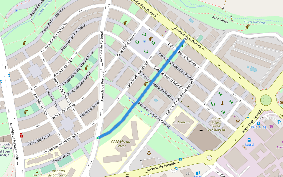 Paseo de María Pineda walking route map in San Sebastián de los Reyes