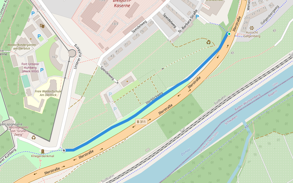 Illerblickweg walking route map in Ulm