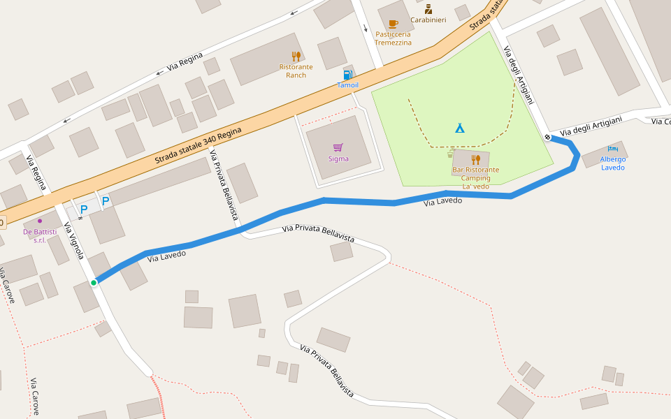 Via Lavedo walking route map in Lenno