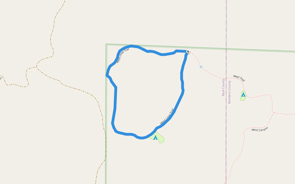 West Loop Trail walking route map in Leakey