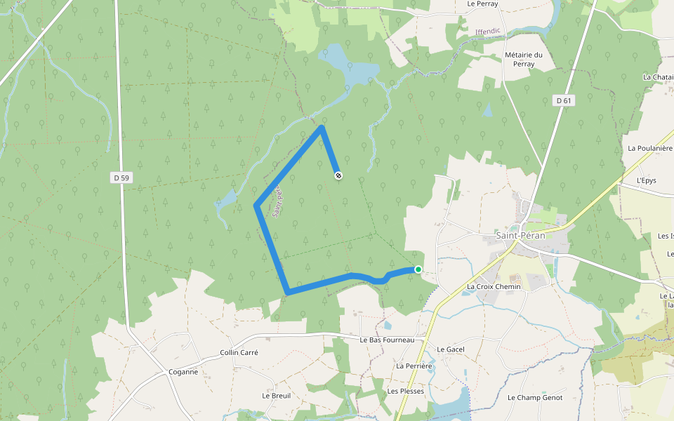 Allée de Fourneaux walking route map in Saint-Péran