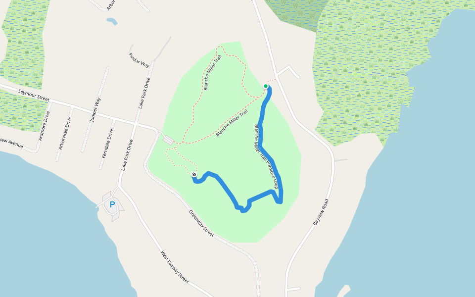 Blanche Miller Trail Primitive Loop walking route map in Onekama