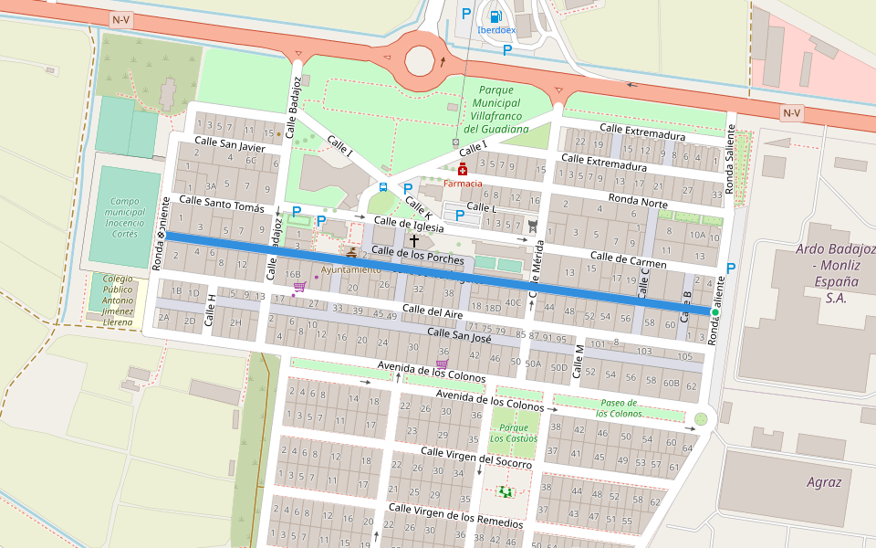Calle de los Ángeles walking route map in Villafranco del Guadiana