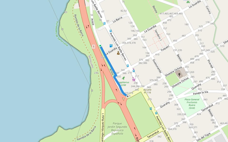 Araza walking route map in Santiago Vázquez